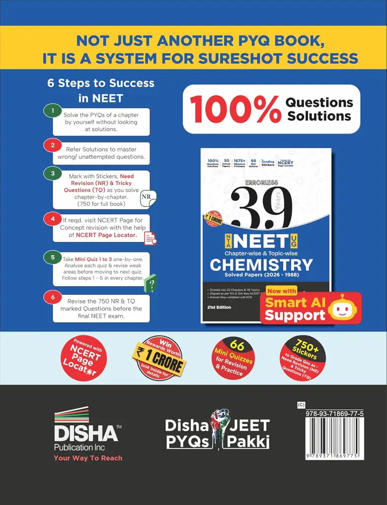 Disha Errorless 39 Years NEET Chemistry PYQ Book 2027 | Chapter-wise & Topic-wise Solved Papers 2026–1988 | 21st Edition thumbnail 2