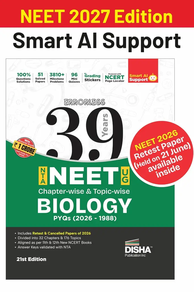 Disha Errorless 39 Years NEET Biology PYQ Book 2027 | Chapter-wise & Topic-wise Solved Papers 2026–1988 | 21st Edition thumbnail 1